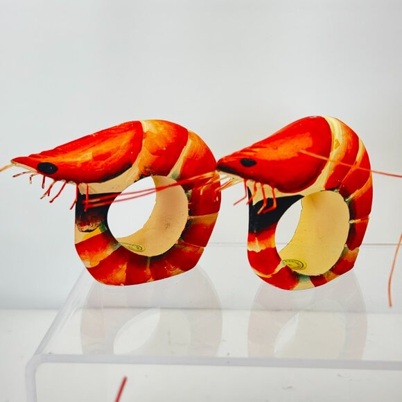 Napkin Holders Wooden Shrimps Carved Rings Set 4 Matching Box Kitchen Decor Seaf - Picture 4 of 12